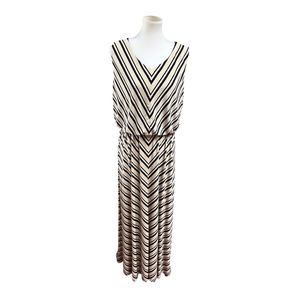 CJ Banks Tan and Black Maxi Dress